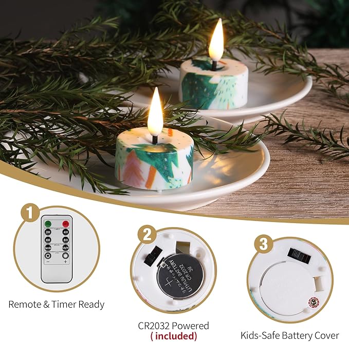 Eywamage Christmas Flameless Tealights with Remote Batteries, Realistic Flickering Xmas LED Tea Votive Candles Holiday Decor Set of 12