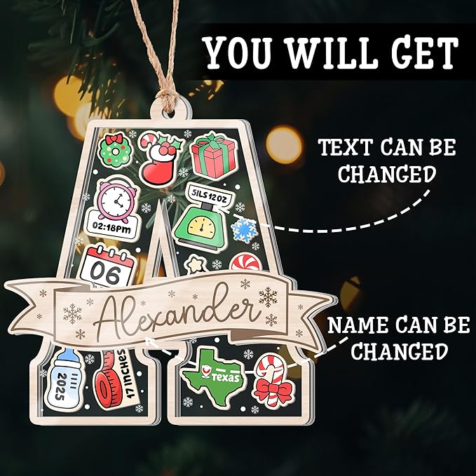 Personalized Baby's First Christmas Ornament 2025 - Customized Birth Stats Shaker Ornaments - Newborn Birth States Keepsake Ornament - Xmas Decoration - Gifts for Christmas