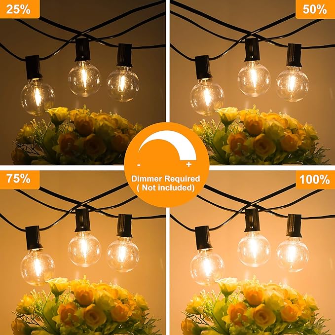 Bosceos 50FT Outdoor G40 LED Globe String Lights Dimmable Waterproof Shatterproof Light Strings with 25 Bulbs Connectable Commercial Hanging Lights for Christmas Patio House Backyard Balcony Party