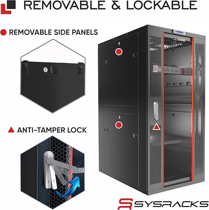 Sysracks - Server Rack – Wall Mount Rack - Locking Cabinet for Network - Electronics - Security - Audio - Video - AV Equipment - Data Rack - Legs/Power Strip/Shelf/Fan - 24-Inch Deep Sysracks… (18U)