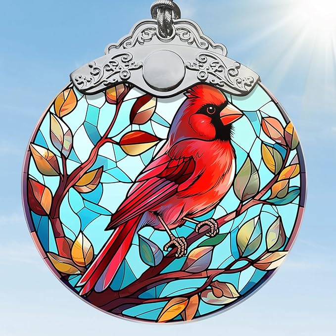 Stained Glass Christmas Ornaments, Jocidea Cardinal Ornaments for Christmas Tree, Christmas Tree Decor, Cardinal Gifts, Holiday Decor