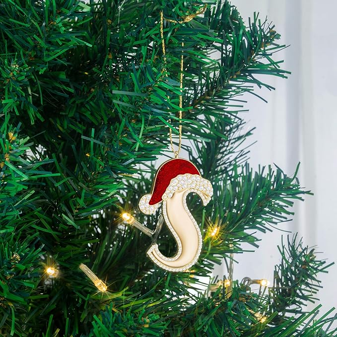 2025 Christmas Letter Ornaments | Letter F Ornaments for Xmas Tree|Hanging Christmas Red Hat Ornament Gift for Mother Best Friends Sister Wife