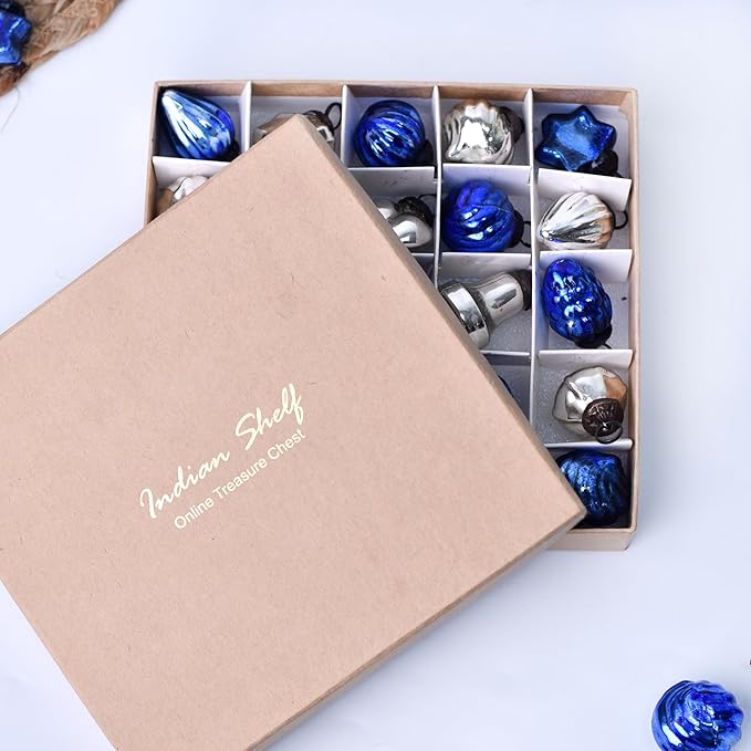 75 Pieces Glass Silver Blue Christmas Ornaments Decorative Mercury Mini Vintage Bulk Hanging Ornaments for Halloween, Christmas Tree, New Year, Valentine Day, Holidays, Event and Wedding Party Decor