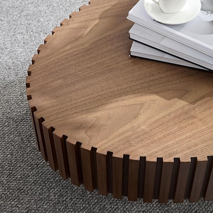WILLIAMSPACE 43.7" Oval Coffee Table, Modern Luxury Wood Drum Center Table for Living Room, Handcraft Accent Side End Table for Apartment, 43.7"*24.8"*13.78"H (Walnut)
