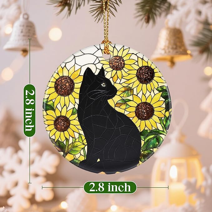 Sunflower Black Cat Ornament, Christmas Ornaments, Christmas Tree Decorations, Holiday Decor, Cat Lover Gifts, Pet Gifts, Xmas Gift & Holiday Presents for Friends or Family