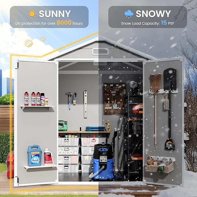 Amopatio Outdoor Storage Shed with Floor, 6x4.5 FT Lockable Plastic Tool Shed with Ventilation, Waterproof Resin Garden Sheds for Backyard, Patio, Lawn and Bike Bedge