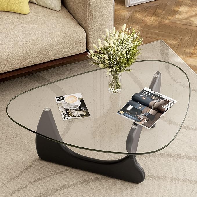 Modern Glass Coffee Table, Mid Century Triangle Coffee Table for Living Room Bedroom Reception Office Tables