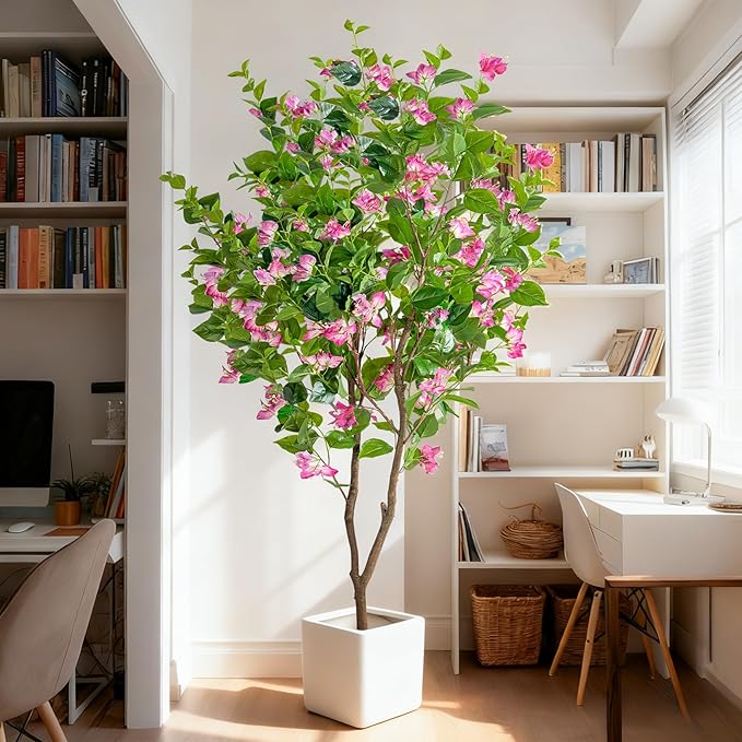 6FT Artificial Bougainvillea Tree Artificial Tree Tall Potted Fake Bougainvillea Trees for Outdoor Indoor Lifelike Potted Faux Plants with Wood Trunk and Flowers Office Wedding Home Decor