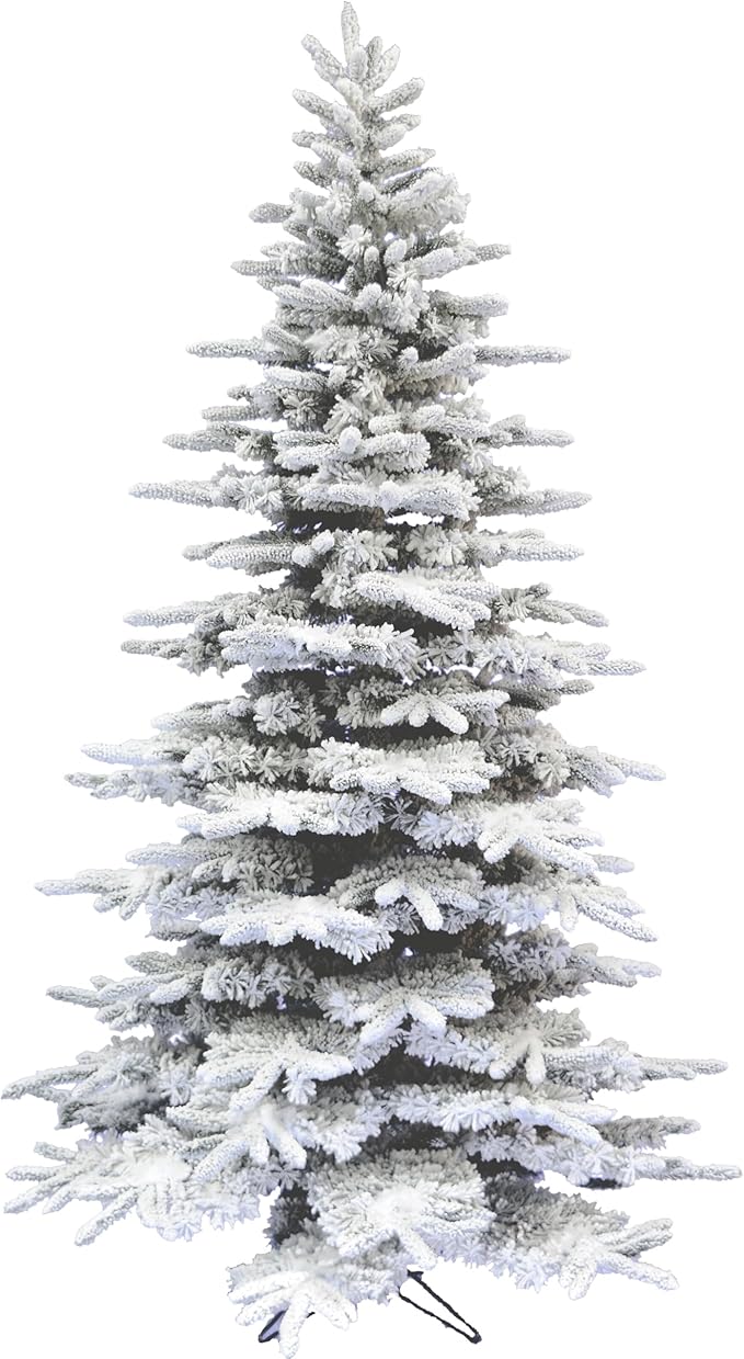 Fraser Hill Farm Pine Valley Flocked Christmas Tree, 6.5 Feet Tall | Holiday Tree with Metal Base Perfect Home Decor | Snowy Xmas Tree with No Attached Lights | FFPV065-0SN
