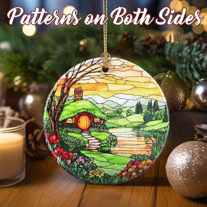 Christmas Ornaments, Dodosky 2.8in Ceramic The Shire Ornament, Xmas Decor, Christmas Tree Ornaments, Xmas Decorations for Tree, Holiday Ornament, Hobbit House Decor, Gifts for Women, Nature Lovers