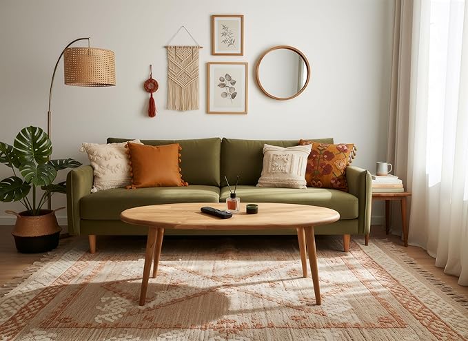 Solid Wood Oval Coffee Table for Living Room, Scandinavian Modern Design, Easy Assembly, Small Space Friendly, 24″W x18″D x 18″H