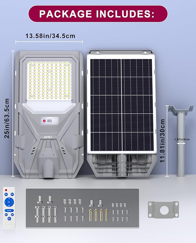 JAYNLT X-10000W Solar Street Lights,6500K Commercial Parking Lot Light Dusk to Dawn Dusk to Dawn,IP68 Waterproof Flood Security Street Lights Motion Sensor for Parking Lot,Road