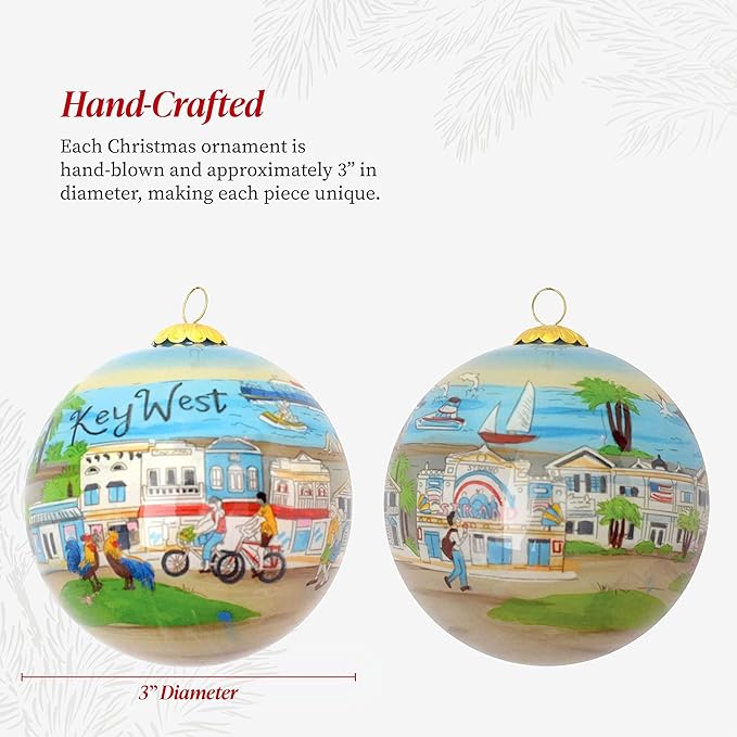 Hand Painted Christmas Ornament, Blown Glass, Hanging Tree Ornament, Holiday Decor, Key West