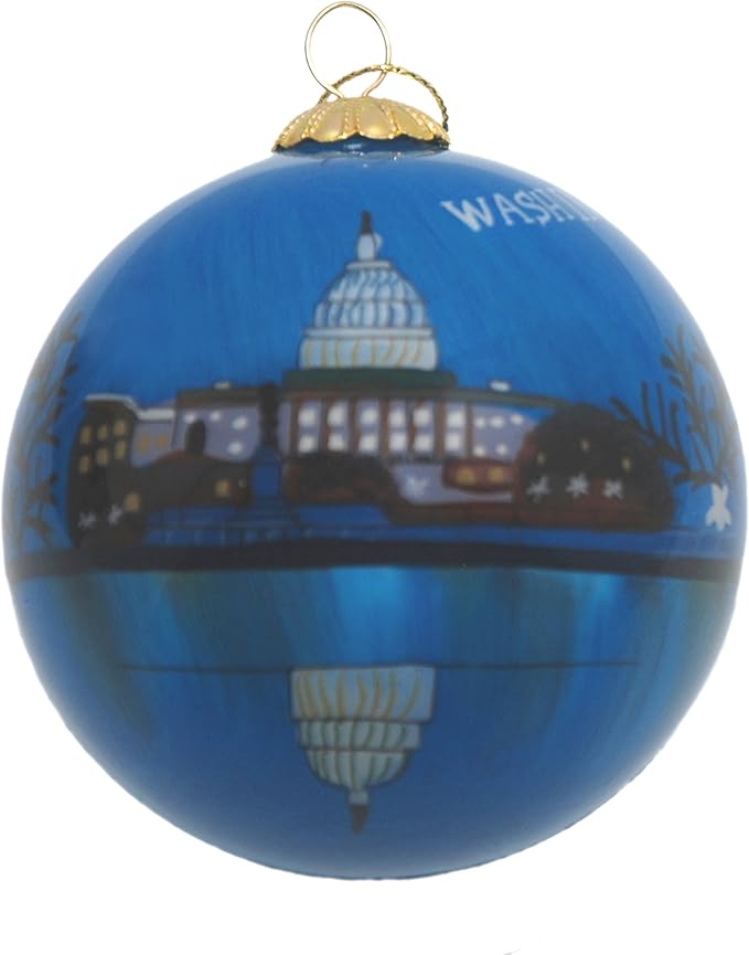 Blown Glass Christmas Ornament | U.S. Capitol at Night | Hand Painted Inside | Original Art | Includes Gift Box