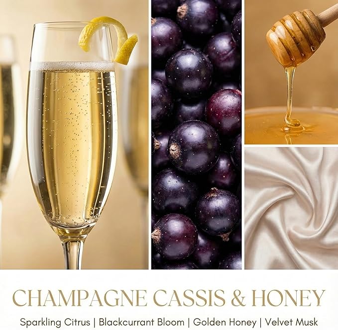 Over 50 Hours Jar Candle - 4-Wick Long-Lasting Scented Candles, 18oz Natural Soy Wax Candle for Home, Candle Gifts for Women & Men, Champagne Cassis & Honey