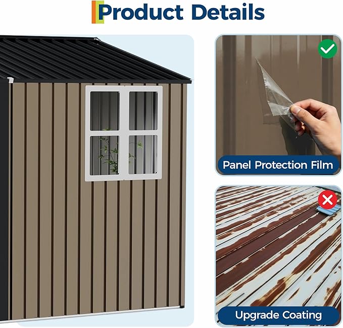 8x10 FT Outdoor Storage Shed,Metal Tool Shed with Clear Window, Lockable Doors,Large Garden Storage Box with Sloping Roof，Sheds&Outdoor Storage for Backyard Garden Patio Lawn, Brown