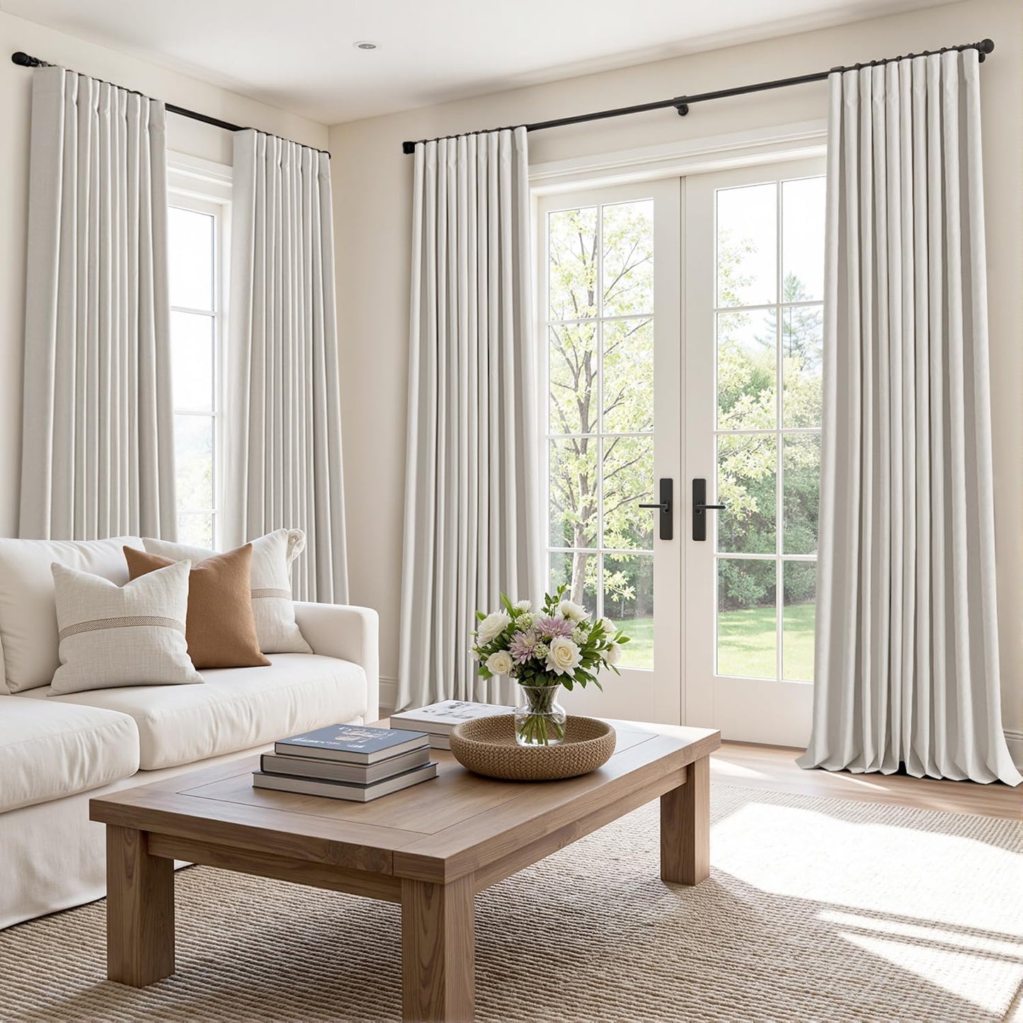 MIULEE 100% Blackout Curtains 84 Inch Long 2 Panels Set for Bedroom, Thick Faux Linen Black Out Curtain Room Darkening Back Tab Pleat Window Textured Drapes with Hooks for Living Room, Light Beige