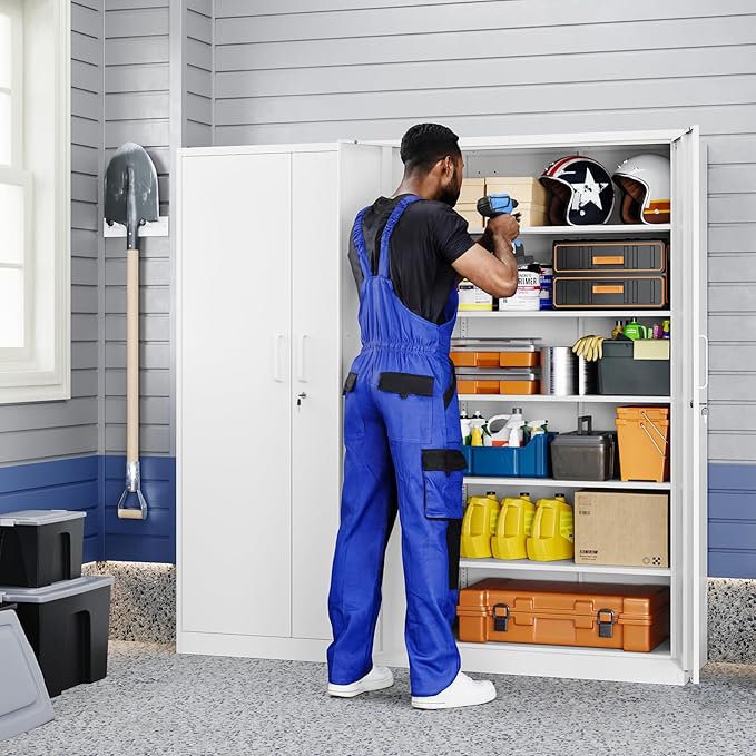 Yizosh Metal Storage Cabinet with Locking Doors and 5 Adjustable Shelves,- 72" Garage Storage White Steel Lockable File Cabinet for Office,Home,Garage