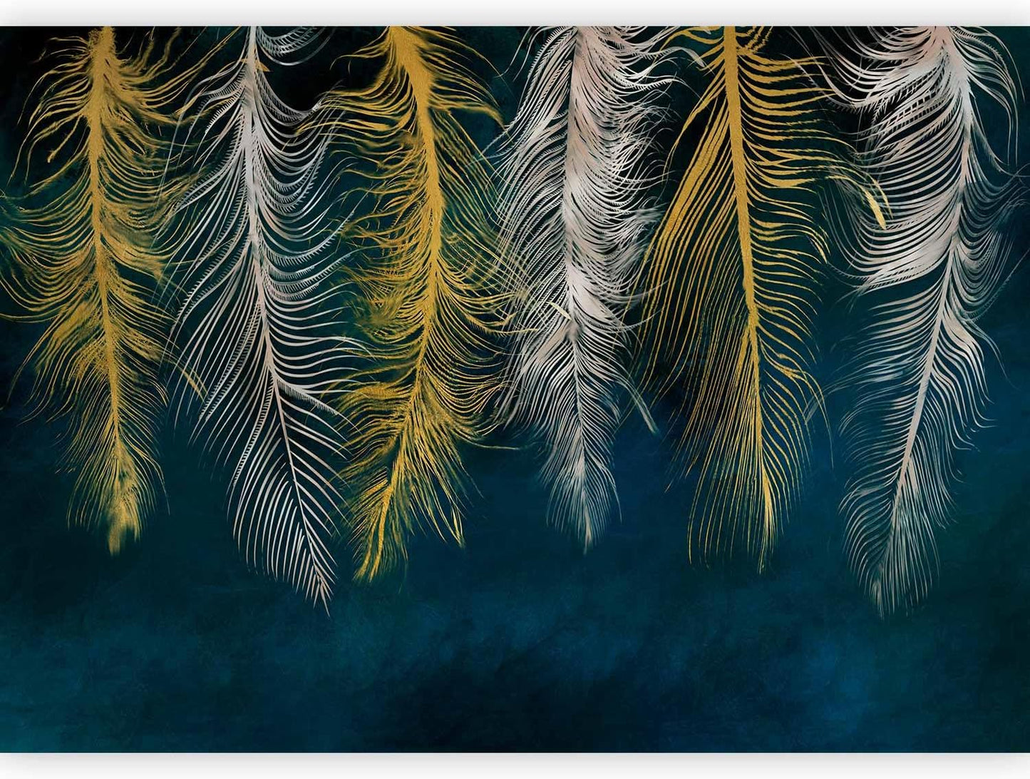 artgeist Wall Mural Feather 79x55 in - XXL Non-Woven Wallpaper Fleece Wall Decor Photo Print Picture Image Design Landscape Abstract Beige Navy Blue b-A-0812-a-a