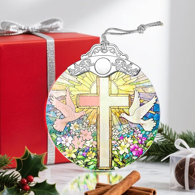 Christmas Ornament, Stained Glass Ornament, Christmas Ornaments for Tree, Hanging Ornaments for Home Decor & Xmas Decorations – Holiday Decor, Gift Ideas, Perfect Holiday & Xmas Gifts - Cross