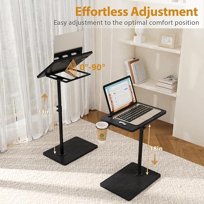 TV Tray Table, Adjustable C Shaped End Table for Couch, 360°Swivel Couch Side Tables That Slide Under Couch Desk Tray Tables for Small Space Sofa Bed Living Room Bedroom Bedroom(Black)
