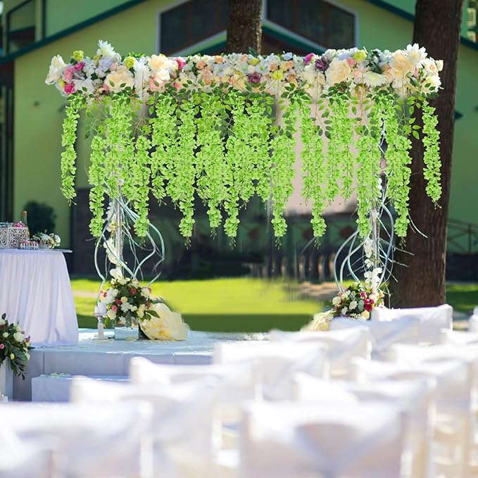 U'Artlines 36 Pack (Total 139 Feet) Artificial Fake Wisteria Vine Rattan Hanging Garland Silk Flowers String Home Party Wedding Decor (36, Green)