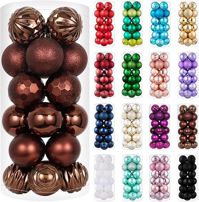 XmasExp 24ct Christmas Ball Ornaments Shatterproof Xmas Tree Hanging Balls Decorations Perfect for Holiday Wedding Christmas Decor(2.36"/60mm, Brown and Champagne)