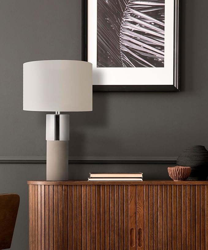HarvestLand 22" Sole Cement Large Table Lamp – Modern Round Stone Lamp with Chrome Accent for Entry Table or Lamps for Living Room, Decorative lamp, Bedside Table Lamps