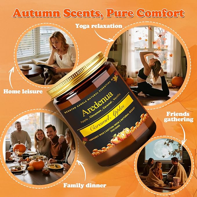 Caramel Apple Candles – Holiday Winter Scented Candles, Warm Caramel & Crisp Apple Aroma for Christmas Home Décor, Cozy Seasonal Candle Gift for Women & Men, Long-Lasting Soy Wax Candle