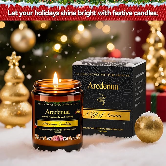 Christmas Candle | Christmas Cookies Candles - Sugar Cookie Scented Holiday Candle, Winter Holiday Gifts, Soy Candles Home Scented, Xmas Gift for Women and Men - 7 oz