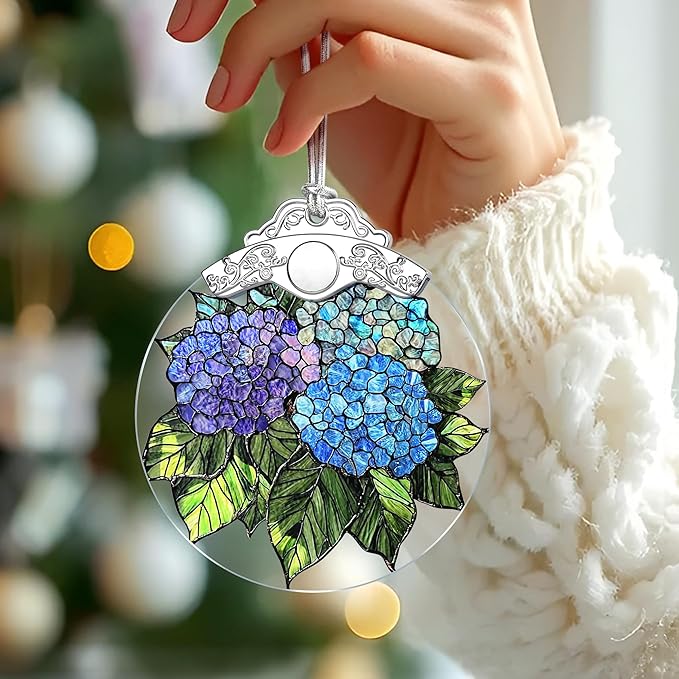 Hydrangea Stained Glass Ornament, Christmas Ornaments – Christmas Tree Ornament, Holiday Decor, Xmas Stocking Stuffers, Gift Idea, Gifts for Flower Lover, Hydrangea Lover, Gardener, and Friend