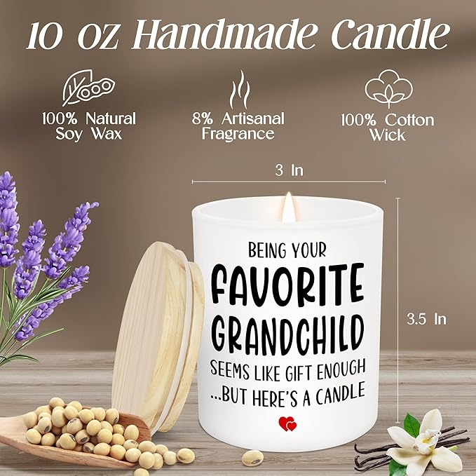 TEEZWONDER Christmas Grandparents Gifts from Granddaughter Grandson Grandkids – Scented Candle Vanilla Lavender 10oz – Birthday Gifts for Grandma Grandpa Papa Grammy Mimi Nini Nana