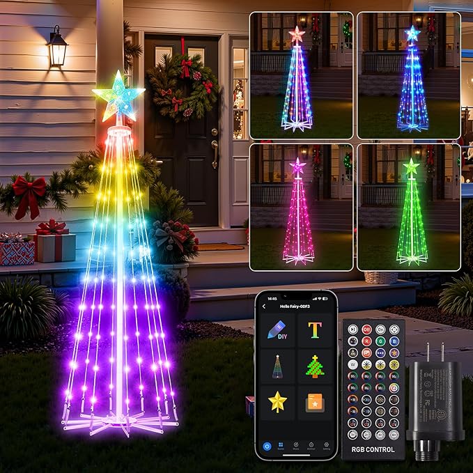 Smart Christmas Tree Lights, 4Ft 110 LEDs Outdoor Christmas Cone Tree Lights Music Sync with APP Control, DIY 16 Million Colors Changing Prelit Artificial Tree Lights for Indoor Christmas Decoration