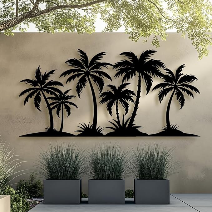 Metal Palm Tree Wall Decor,Metal Palm Tree,Palm Tree Metal Wall Art,Tropical Metal Wall Art,Beach Wall Decor,Coastal Metal Wall Art,Palm Tree Metal Wall Decor (style 1,white,79"L x 38"W/200 x 97cm)