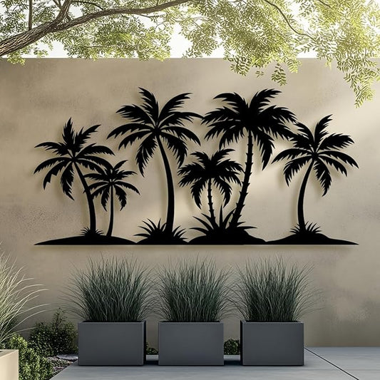 Metal Palm Tree Wall Decor,Metal Palm Tree,Palm Tree Metal Wall Art,Tropical Metal Wall Art,Beach Wall Decor,Coastal Metal Wall Art,Palm Tree Metal Wall Decor (style 1,black,41"L x 20"W/105 x 51cm)