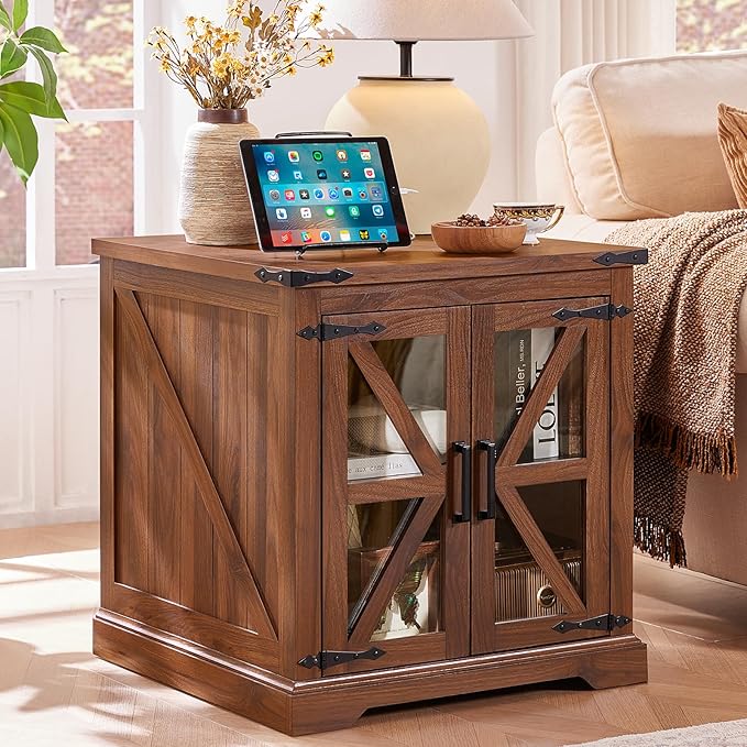 Farmhouse End Tables Living Room Set of 3, Small Night Stand and 24" Large Side Table with Charger Station, Wood Furniture Sets, Nightstand Bedside End Table for Bedroom