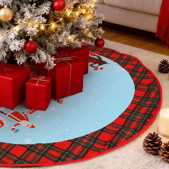 48 Inch Christmas Tree Skirt, Large Snowflake Design, Festive Xmas Tree Mat for Indoor Outdoor Holiday Decorations Party Decor (Snowy Scene)