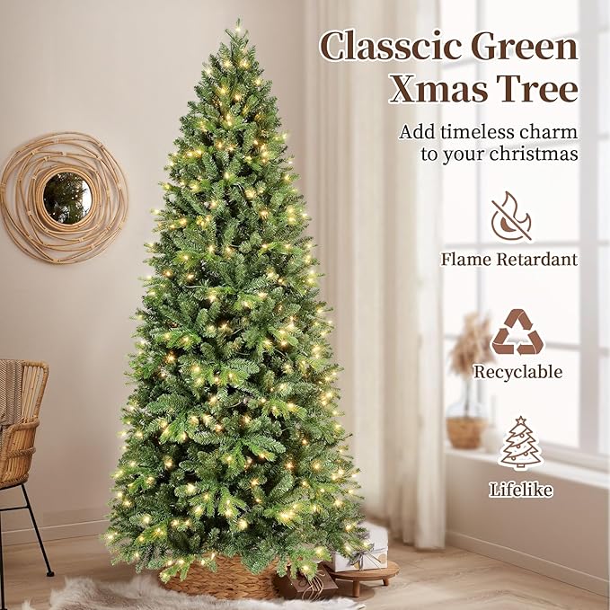 Prelit Artificial Christmas Tree 6ft,Green Spruce Christmas Tree Prelit with 300 Lights, 988 Branches Tips Easy to Assemble for Home Holiday Decorations