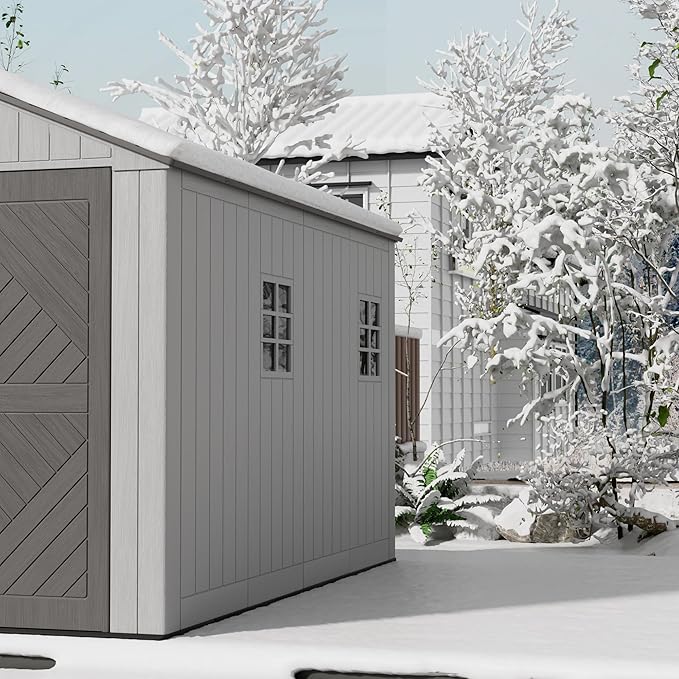 6x11 FT Storage Shed with Floor,HDPE Resin Outdoor Storage Shed Weather Resistant,Lockable Garden Sheds with Windows for Home/Garden Tools/Backyard/Lawn Mower/Bike Storage(Gray)