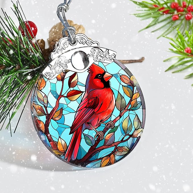 Stained Glass Christmas Ornaments, Jocidea Cardinal Ornaments for Christmas Tree, Christmas Tree Decor, Cardinal Gifts, Holiday Decor