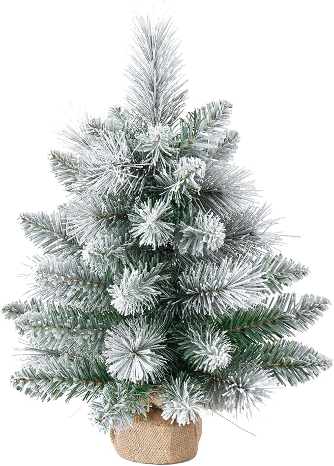 1FT Unlit Snow Flocked Artificial Holiday Christmas Tree No Lights, Full Hinged Spruce Branch Tips for Home, Office, Party Decoration No Prelit Foldable Base