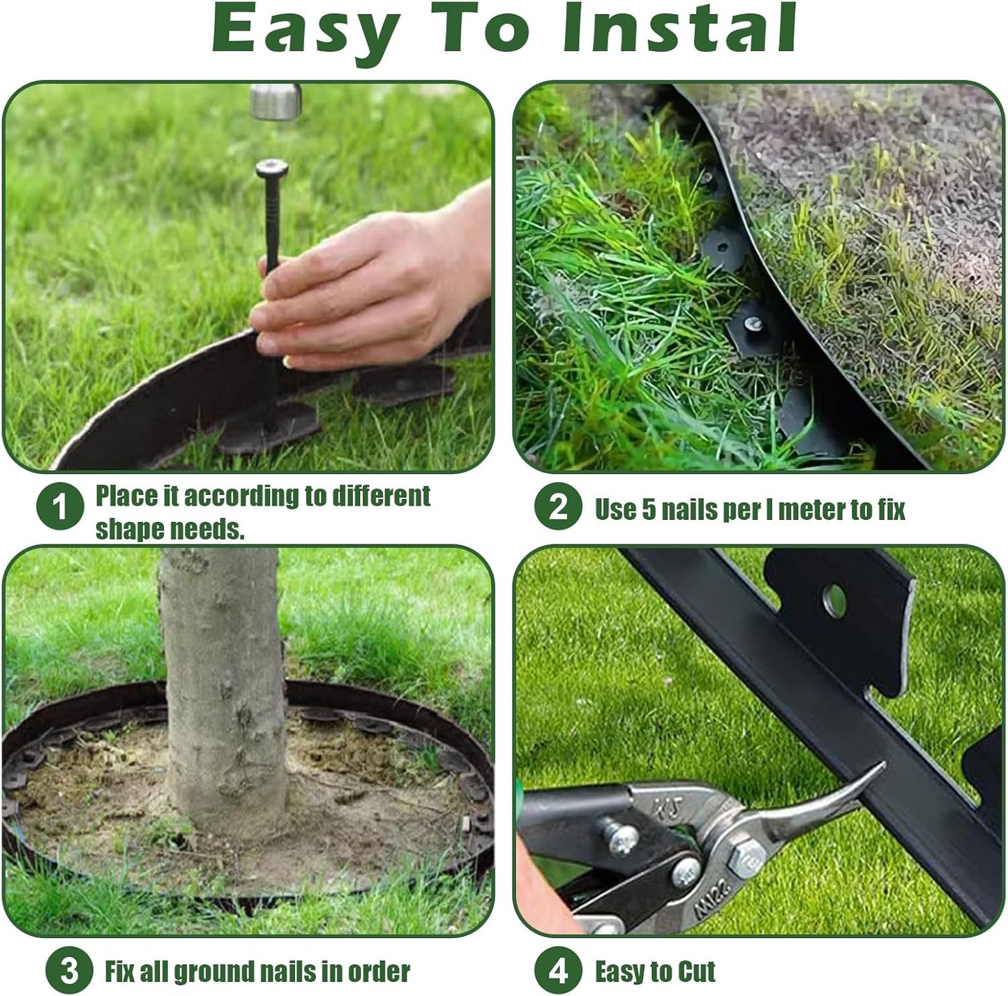 4 in Tall Landscape Edging, 100FT Plastic Garden Border Edging with 120 Anchoring Spikes, Landscape Edging Kit for Garden, Flower Beds and Lawn (Black, 4In x 100FT)