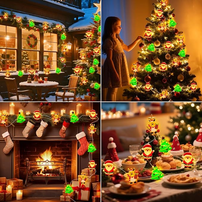 ZGWJ Christmas String Lights with Timer, Tree-Reindeer-Santa Claus 50LED 16FT Twinkle Fairy Lights 8 Modes for Bedroom,Christmas Parties Decoration (Xmas Tree-Reindeer-Santa Claus, 1PCS)