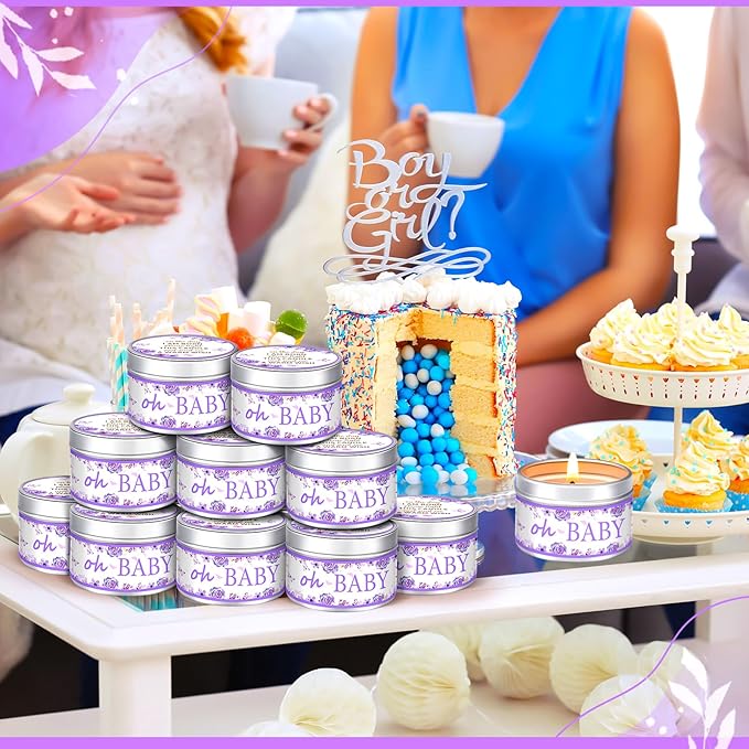 Funtery 12 Pcs Baby Shower Party Favors for Guests Baby Shower Candles Lavender Scented Candle Rustic Tealights Candles Gender Reveal Return Gifts(Rose)