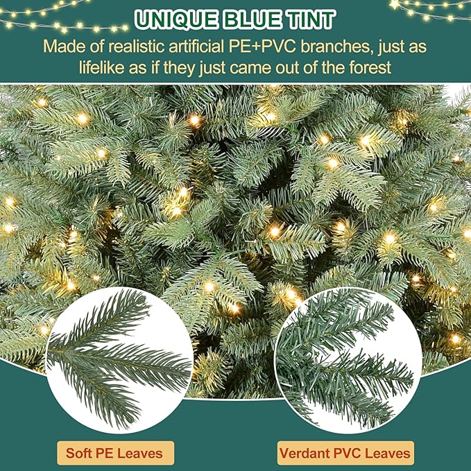 5 FT Prelit Artificial Skinny Christmas Tree,Blue Spruce Slim Pencil Xmas Tree with 926 PE&PVC Mixed Branch Tips and 250 UL Listed Clear Lights,Hinged Pine Tree with Metal Stand for Home Office Décor