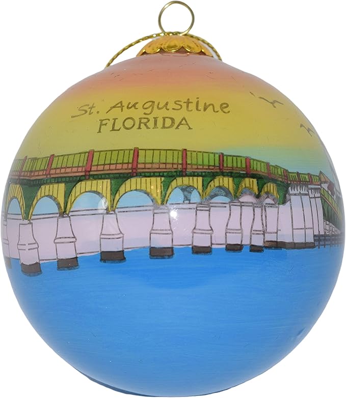 Blown Glass Christmas Ornament | St. Augustine Florida Skyline | Hand Painted Inside | Original Art | Includes Gift Box