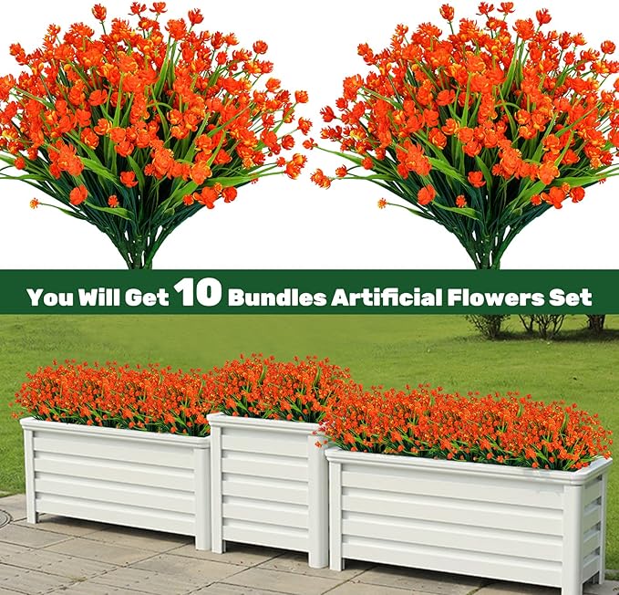 Lnoicy 10pcs Artificial Flowers,Fake Flowers Picks for Office Decorations Floral Arrangements DIY Wreath Holiday Tables Party Home Decor and Home Garden Decoration(Orange)