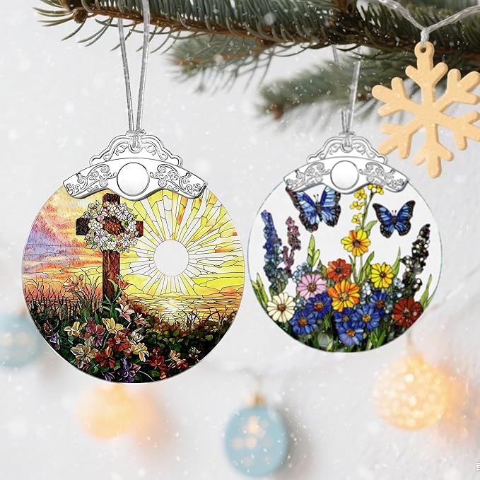 Stained Glass Ornament, Christian Christmas Ornaments, Christmas Tree Ornaments & Holiday Ornament: Religious Cross Home Decor, Exquisite Party Gifts for Christians & Religious Gifts