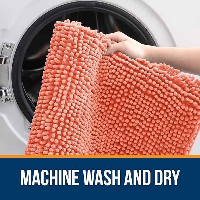 OLANLY Bathroom Rugs 30x20, Extra Soft Absorbent Chenille Bath Rugs, Rubber Backing Quick Dry, Machine Washable Bath Mats for Bathroom Floor, Tub and Shower, Home Decor Accessories, Coral