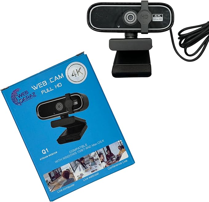 FHD 4K Webcam with AutoFocus, USB Desktop Camera, Black Webcam, Built-in Microphone for Video Conferencing, Online Meetings, Universal Tripod-Ready Clip fits laptops and LCD Monitors.